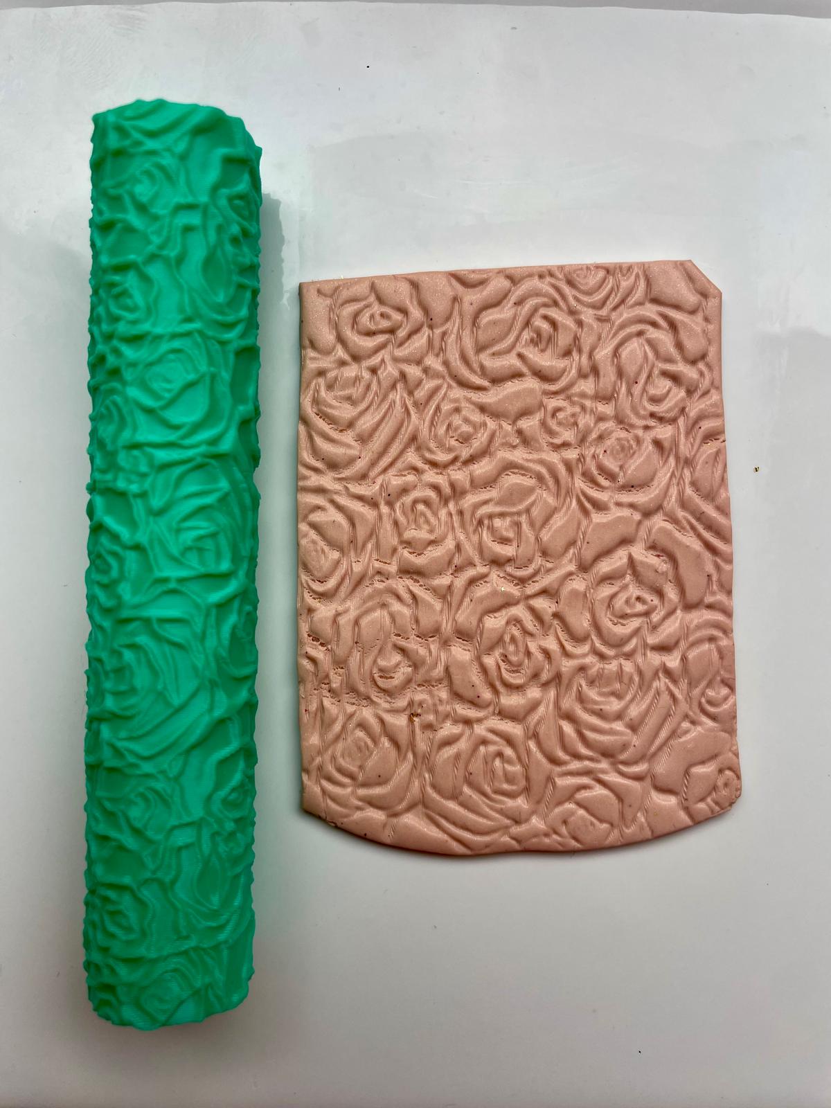 Losse textuurroller rozen mintgroen met klei-afdruk