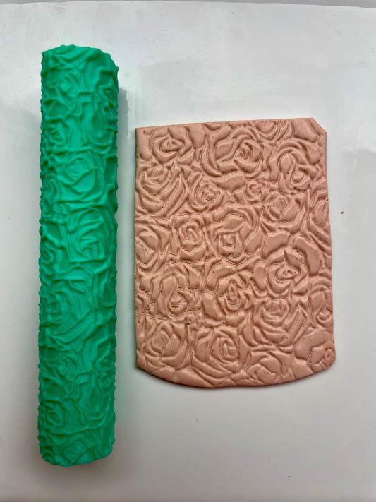 Losse textuurroller rozen mintgroen met klei-afdruk